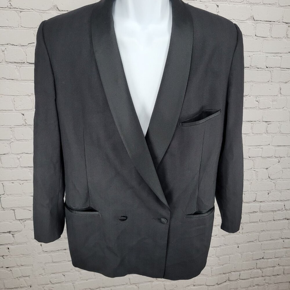 VTG Portfolio Perry Ellis Wool Double Breasted Tuxedo Jacket USA Made Size 40S